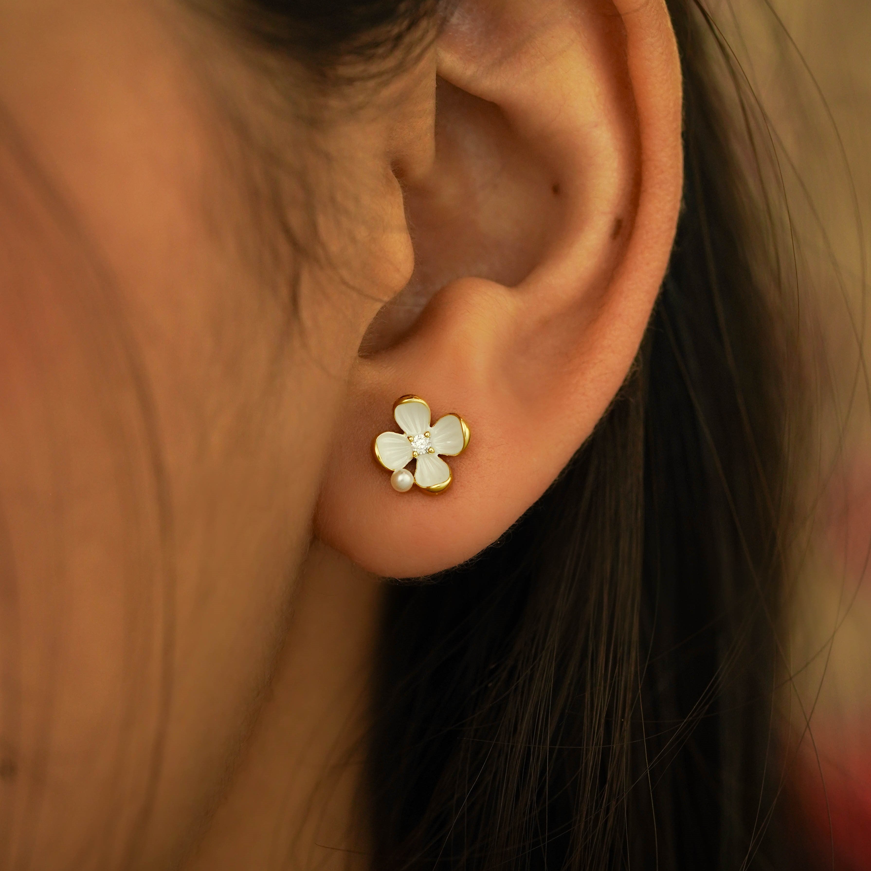 Floral White Studs