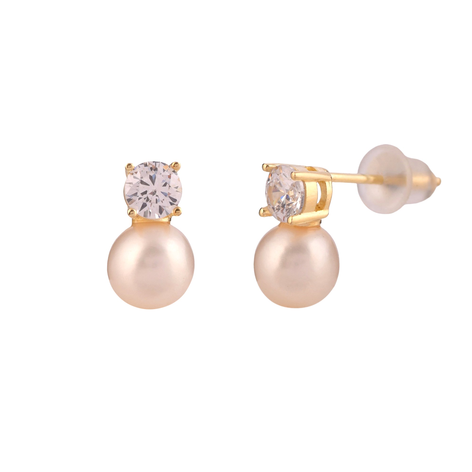 Solitaire Pearl Drop Studs