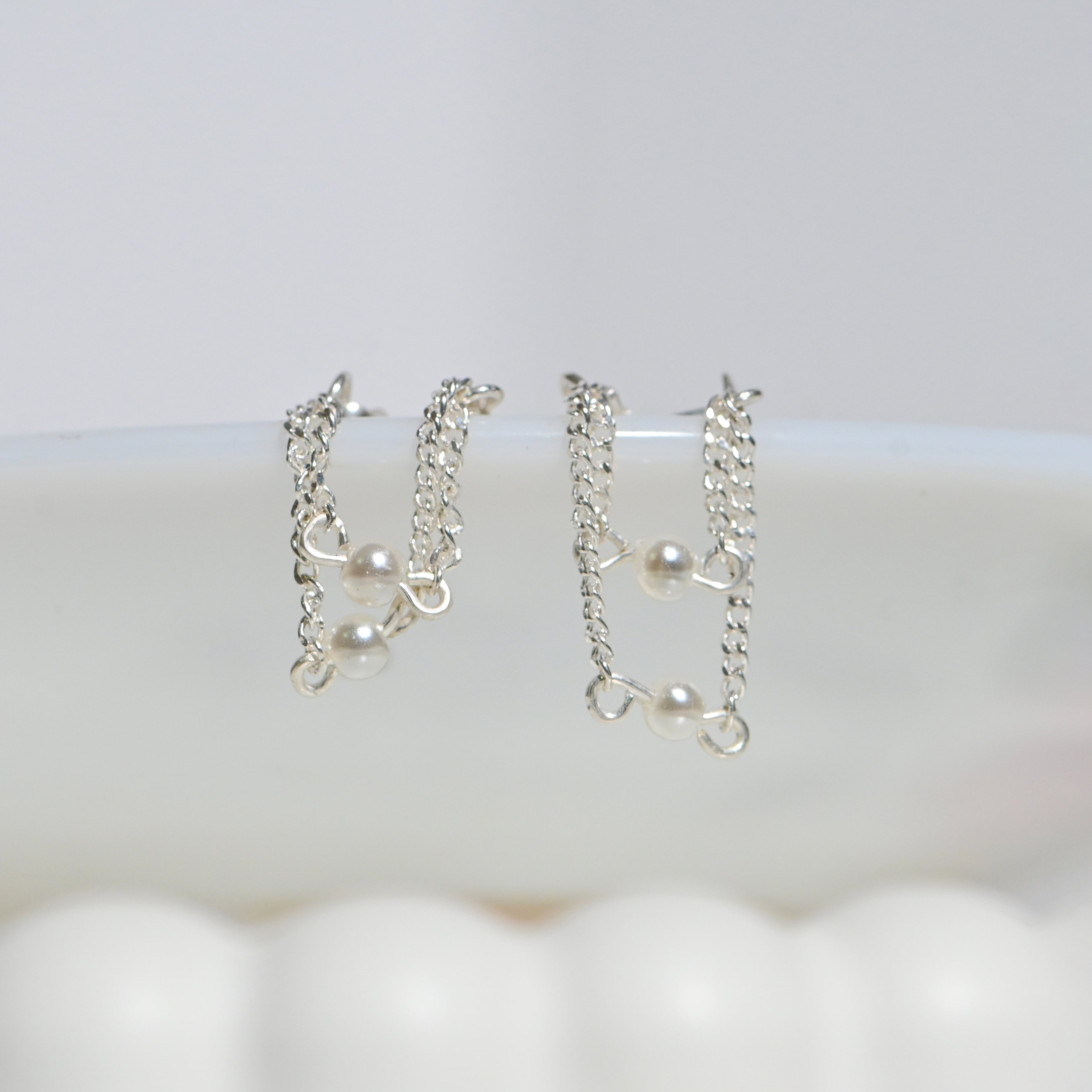 Silver Pearl Chain Earrings