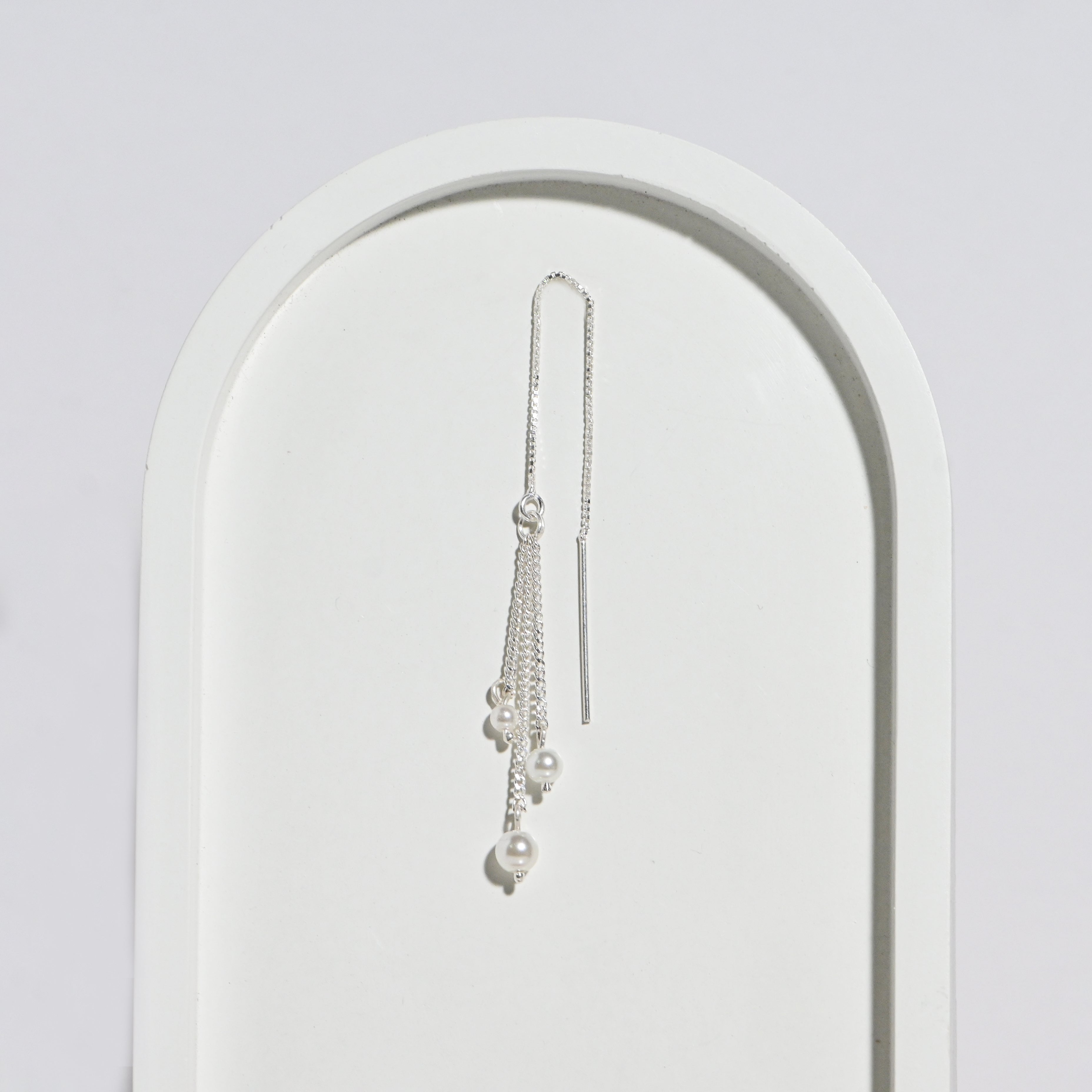 Silver Pearl Thread Earrings