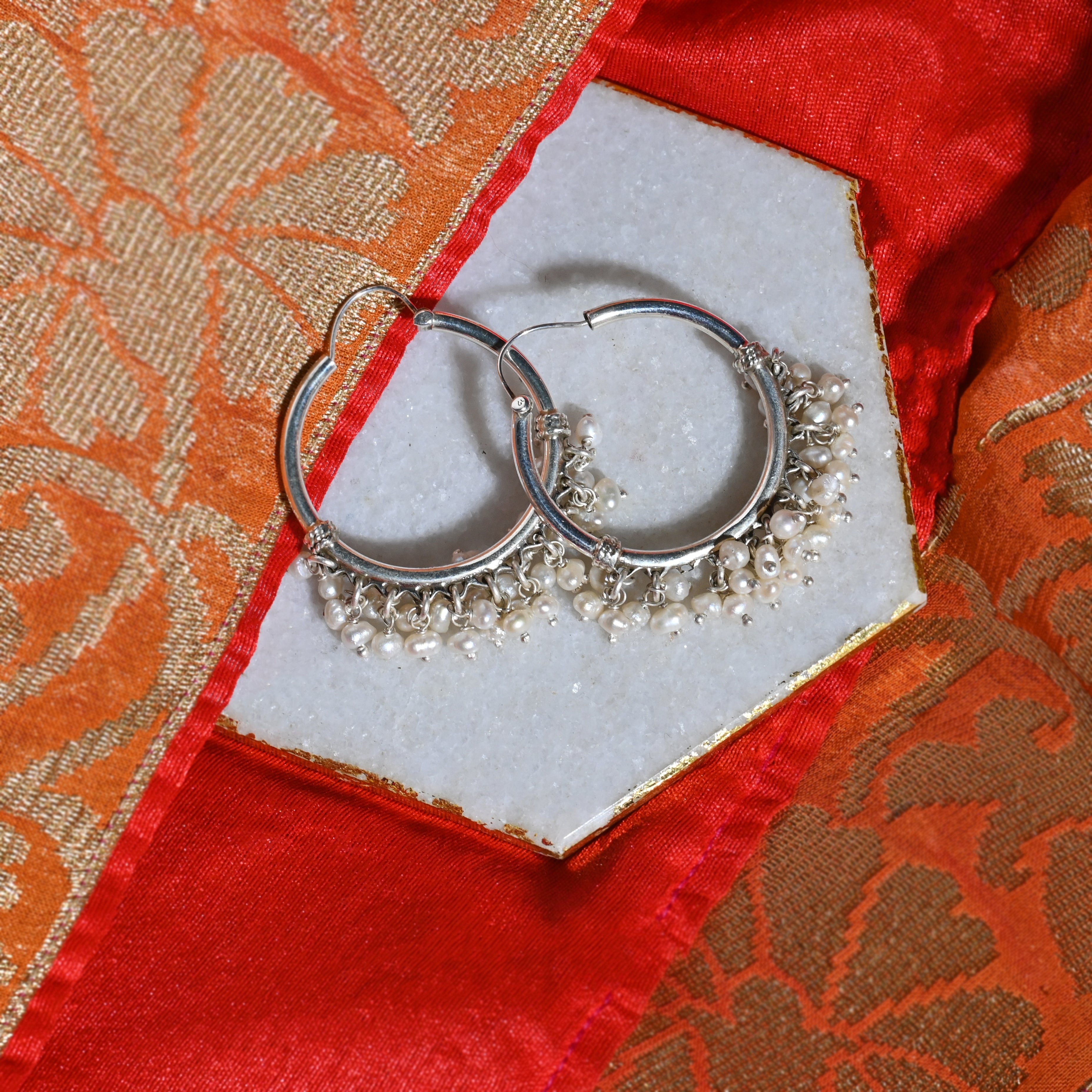 Silver Pearl Jhumka Earrings
