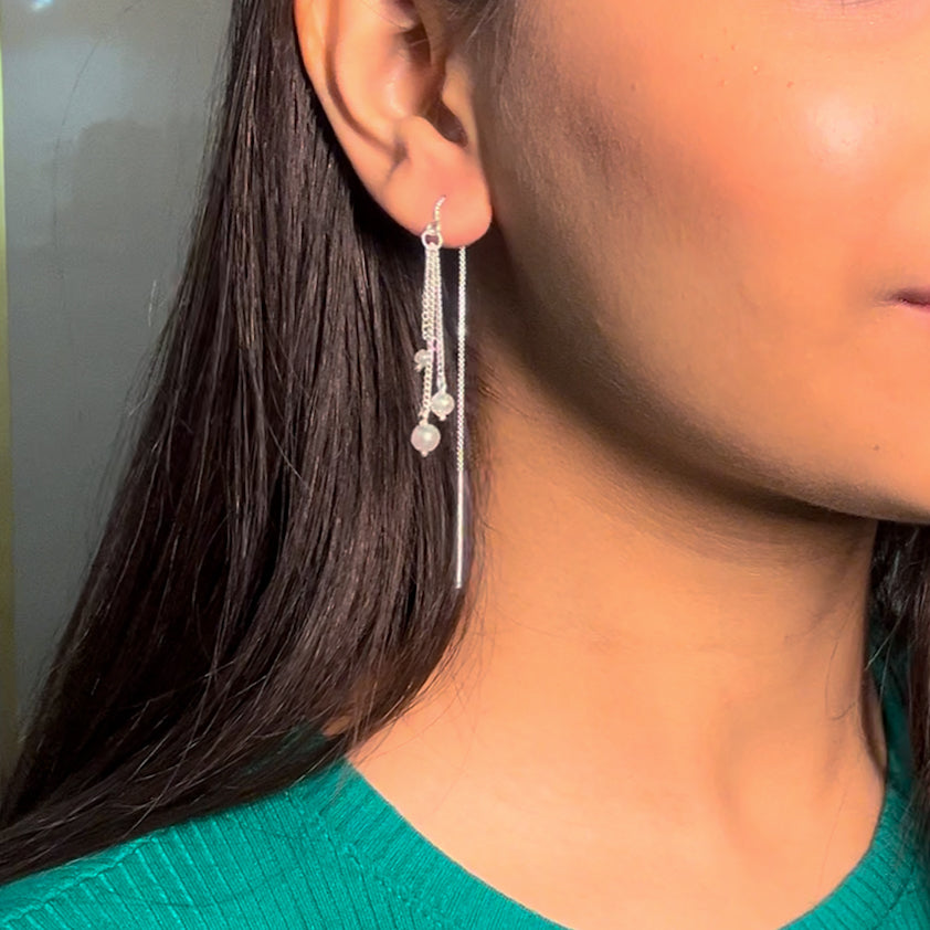 Silver Pearl Thread Earrings