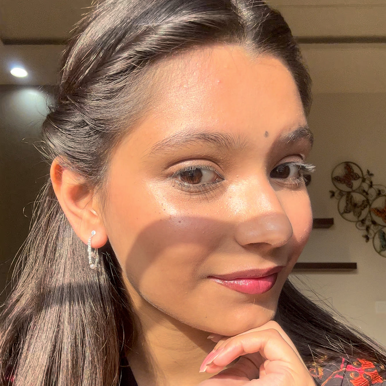 Silver Pearl Chain Earrings