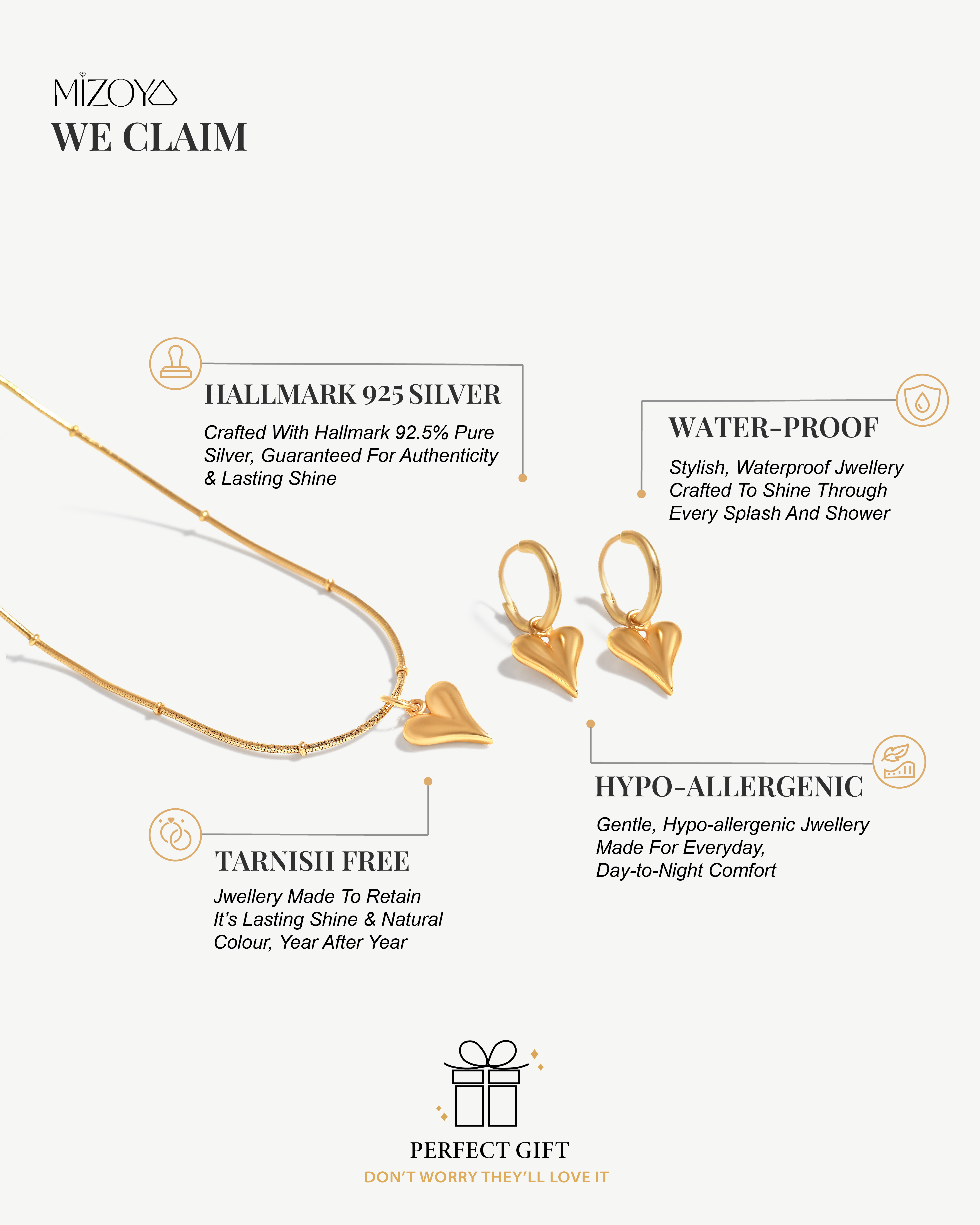 Golden Heart Pendant Set