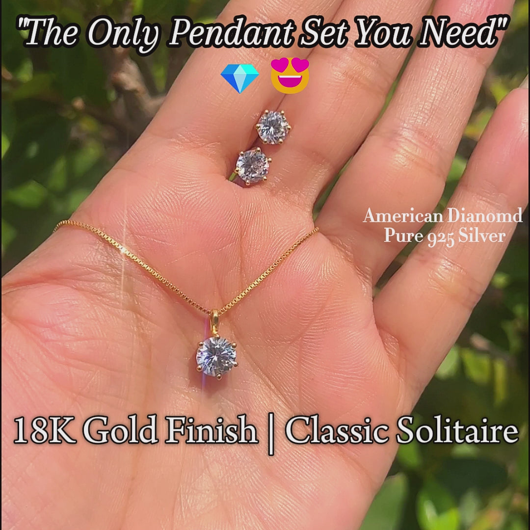 18k Classic Solitaire Pendant Set
